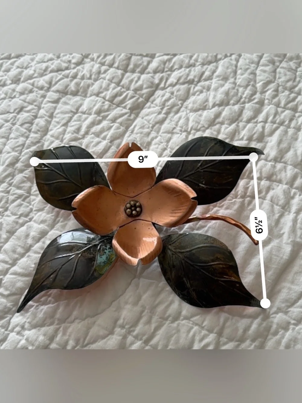 Dogwood-1 Bloom Wall Hanging - Copper Flower with Green Leaves